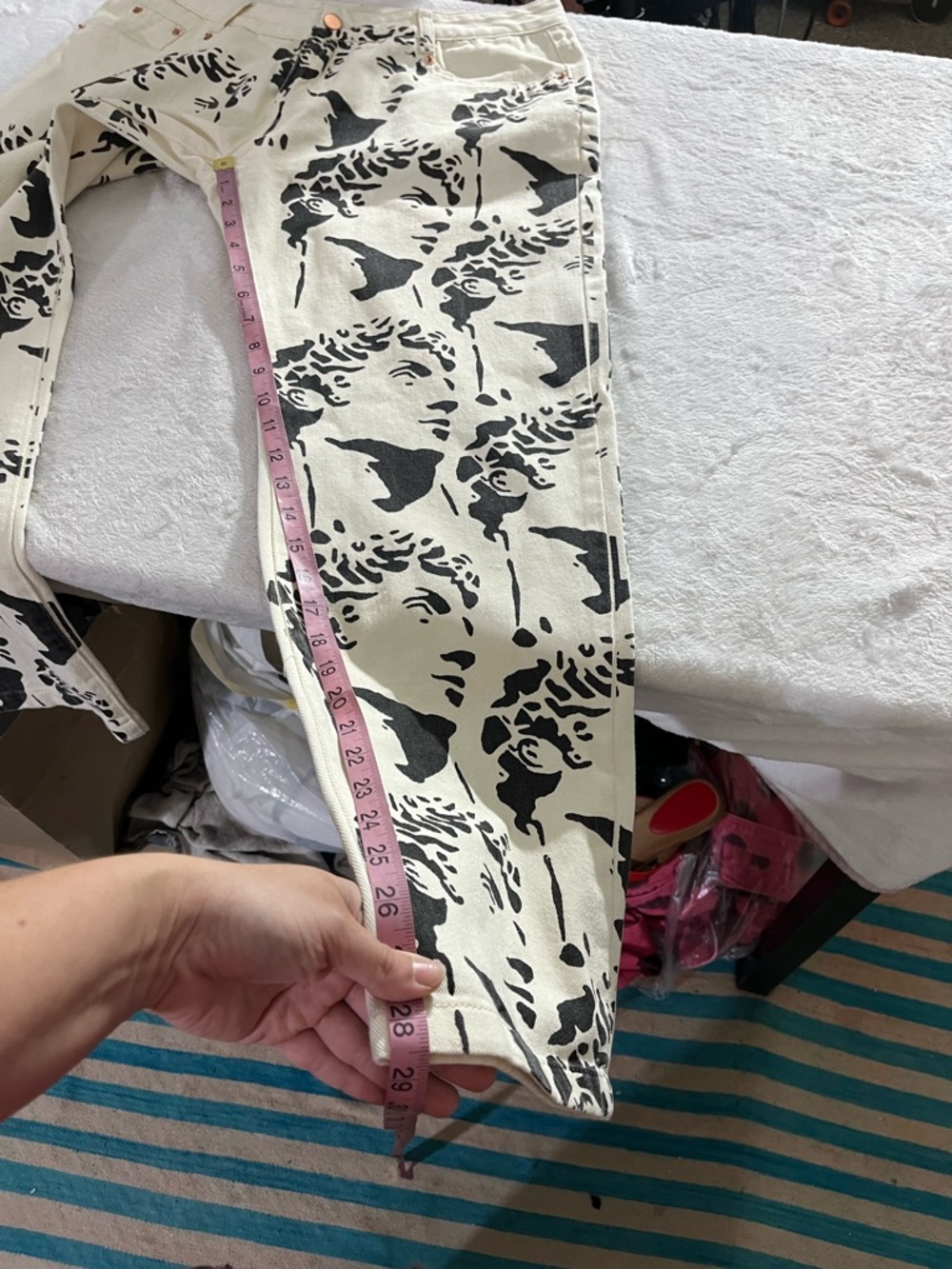 Michelangelo David Statue Printed White Jeans Denim Unique Straight Leg / Taper - Picture 7 of 10